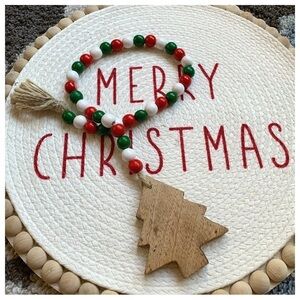 #56 Christmas Tree Ornament Wood Bead Tassel Garland Farmhouse Boho Decor New